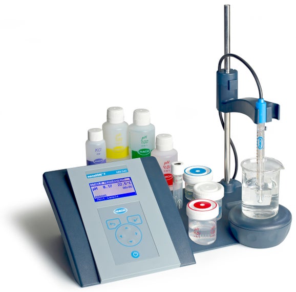 Sension+ MM340 GLP Laboratory pH and ISE Meter with Electrode Stand, Magnetic Stirrer and Accessories with Electrode for Waste Waters, Dirty Samples & Viscous Media