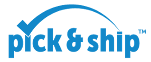 Blue logomark for Pick and Ship, Hach's automatic recording service.