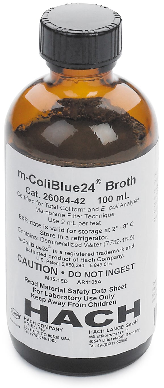 Bottle, m-ColiBlue24 broth, 100 mL (50 test)