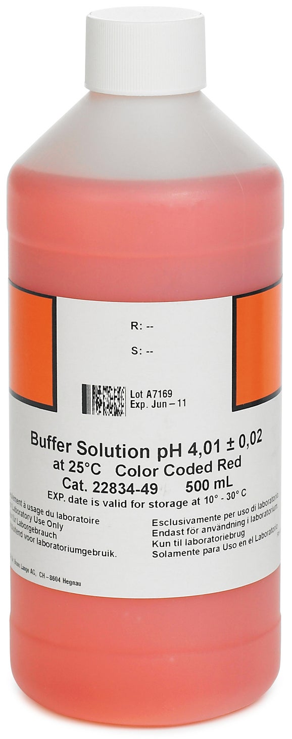 Buffer Solution, pH 4.01 (NIST), color-coded red, 500 mL