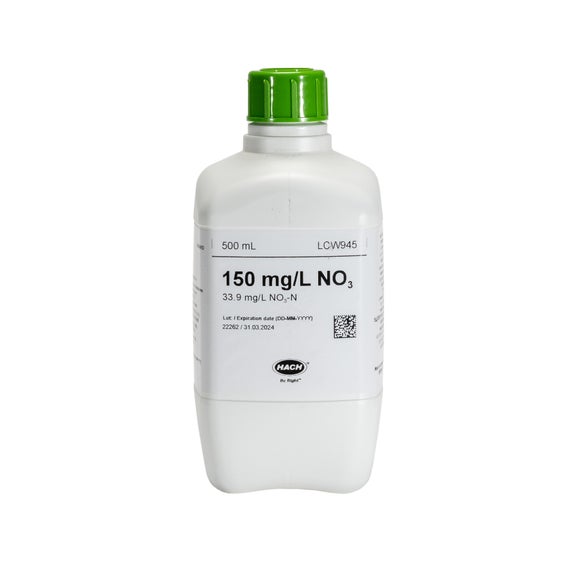 Nitrate standard, 150 mg/L NO₃ (33.9 mg/L NO₃-N), 500 mL